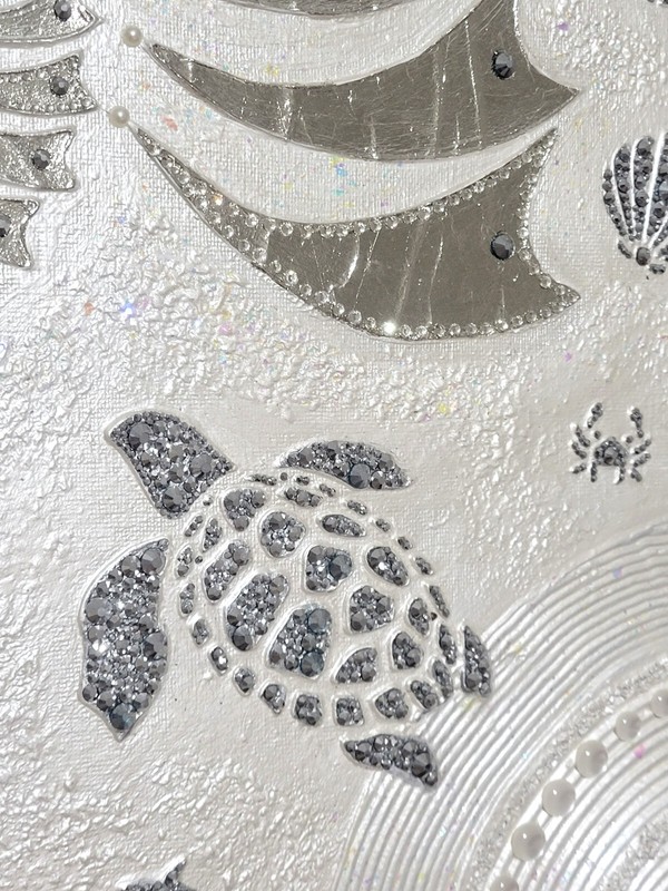 Original Canvas Painting SHELL, Silver, Glitter, Pearl, Acrylic Texture Paste gallery