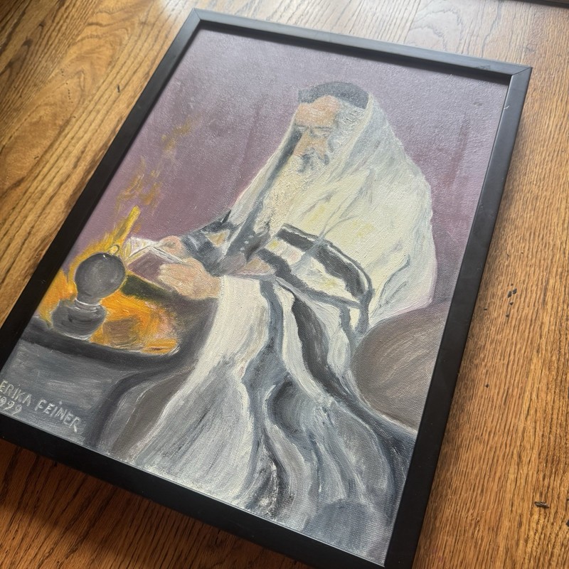 Vintage Original Signed Portrait Painting | Judaica Art Jewish Rabbi | Framed gallery