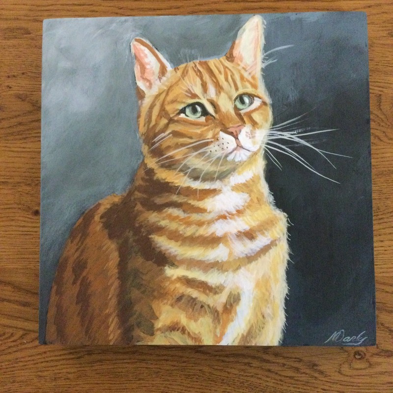 Original Painting Pet Portrait Orange Tabby Cat 10×10” Cradled Wood Board