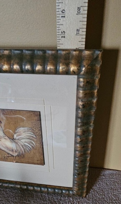 Unique Double Matted Rooster Painting Wood Framed 14x14 gallery
