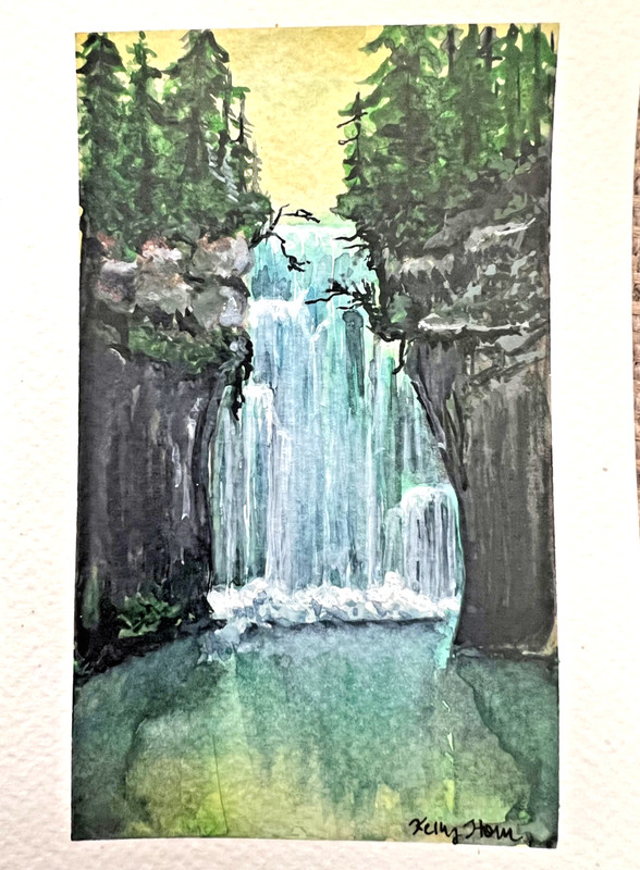 Original 4x6 Watercolor Painting "Hidden Falls" OOAK Waterfall By Kelly Horn