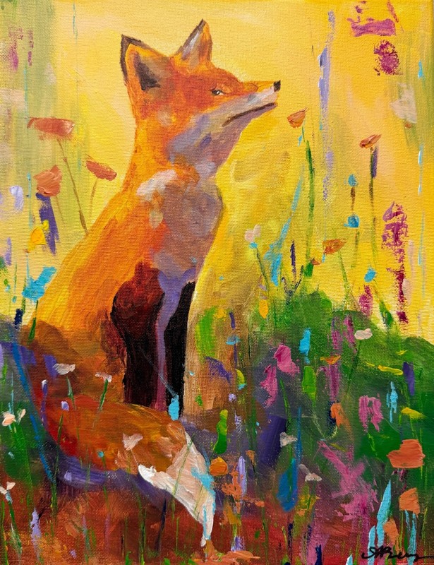 Abstract Expressionism Painting Living Room Wall Art 11x14 Fox in Wildflowers gallery