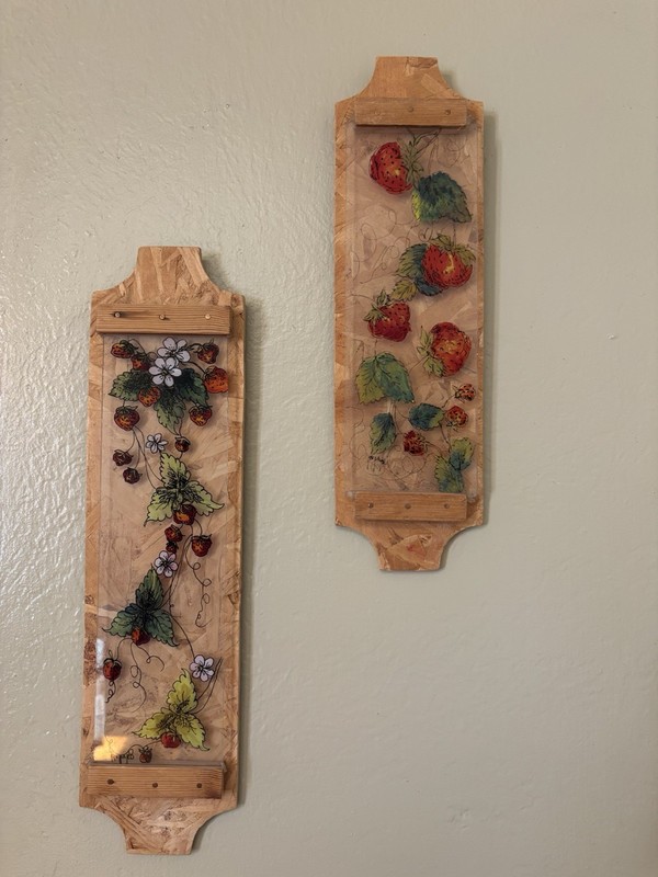 Hand painted Strawberries On Glass And Cork board lot 2