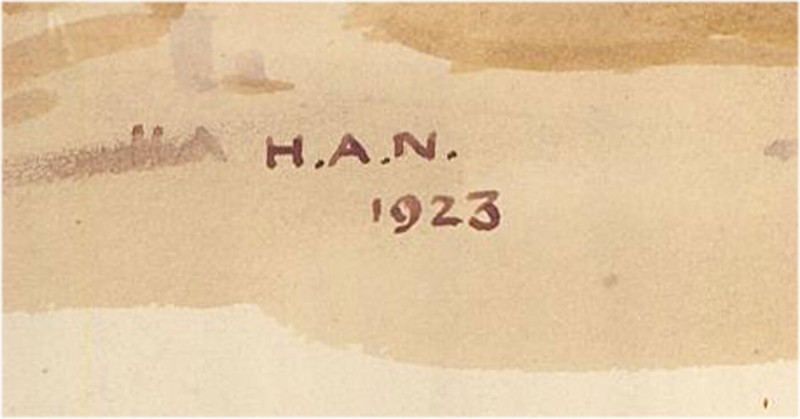 H.A.N - Signed and dated 1923 Watercolour, The City on the Hill gallery