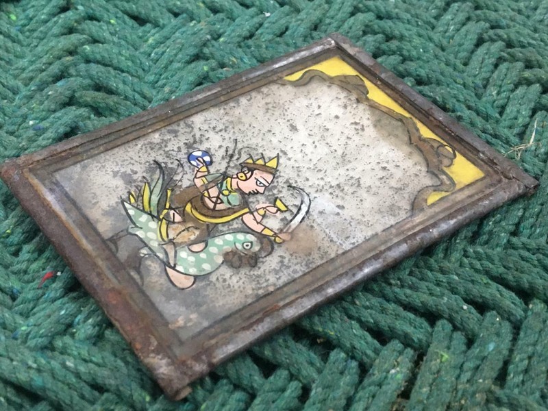 OLD VINTAGE RARE ORIGINAL RELIGIOUS HINDU GOD GUJARAT's REVERSE GLASS PAINTING gallery
