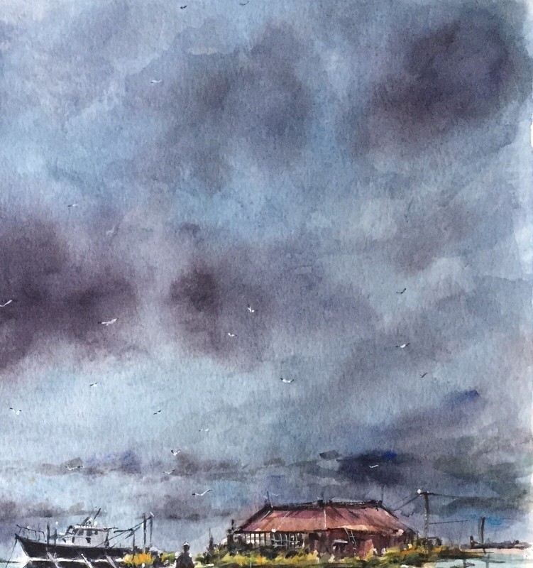 Watercolor Original Painting " Coastal Scene" 12" x 16" NOT A PRINT gallery