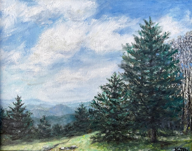 HILLTOP PINES - original framed 8X10 oil landscape painting by K. McDermott gallery