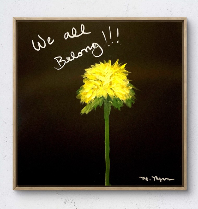 Mary Myers Original Dandelion We All Belong 10×10 Acrylic Signed Whimsical