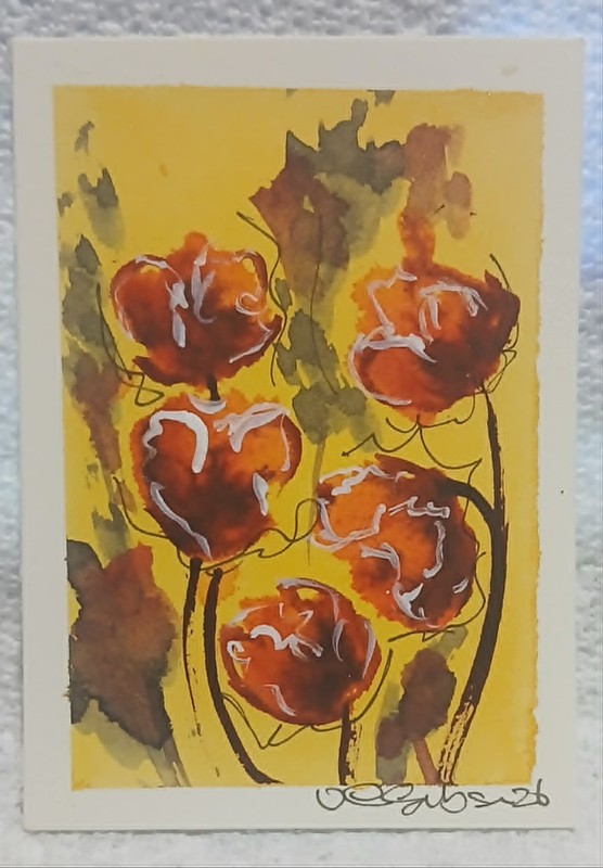 Orange California Poppy ACEO – Abstract Loose Watercolor – OOAK – by virginia