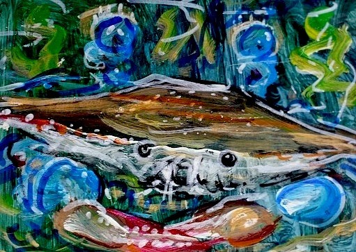 ORIGINAL ACEO Painting Blue CRAB Sea Life Beach Maryland Ocean Seaweed ATC ART