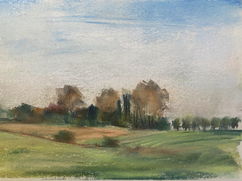 Franz Ehmke 1928 – 2018 Berlin Pastel Trees Colorful Foliage In The Field Cloudy