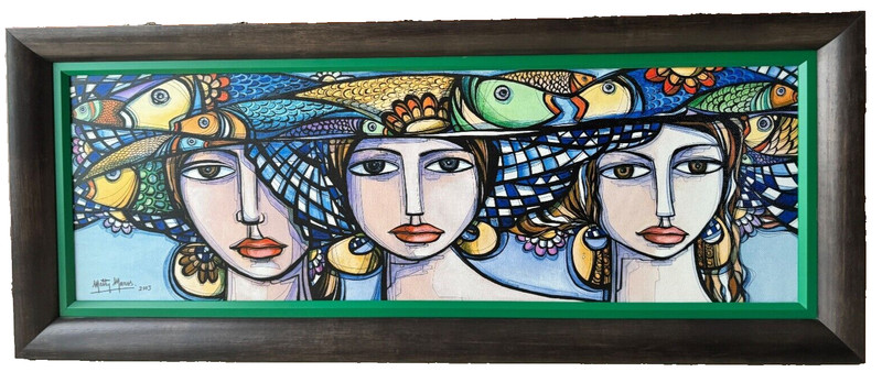 Miami Artist Matty Marcos Three Faces Acrylic Giclee Rectangular Artwork w COA