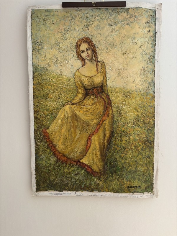 Vintage Oil Painting » by DICKERSON Impasto Portrait 36×24 Woman Lady