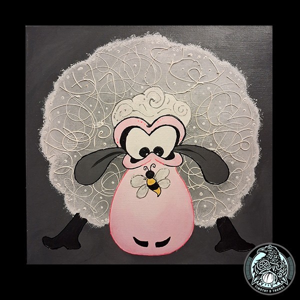 Original Art Sheep Whimsical Illustration Acrylic Gallery Wrap Raised Paint
