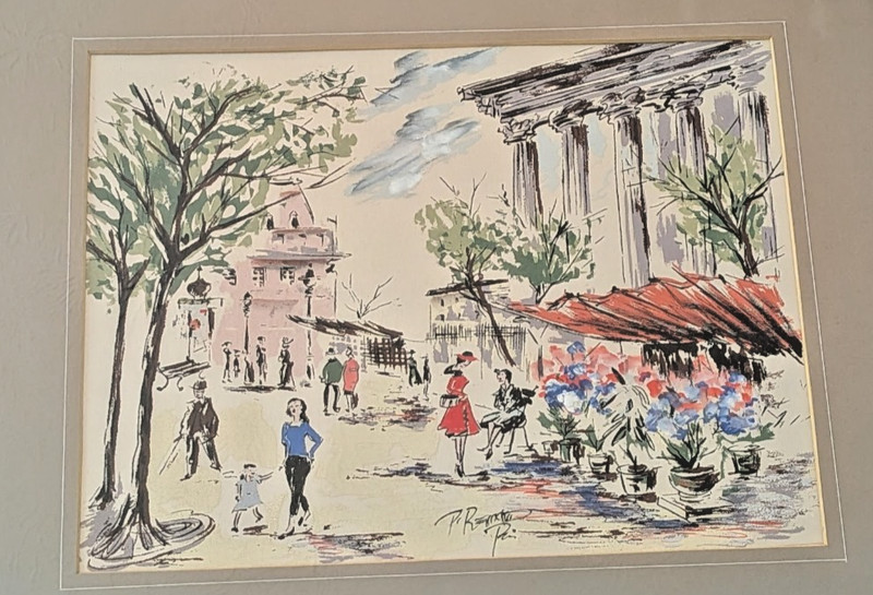 Paul Renard Signed PARIS STREETS Painting on Silk: 13X10" (22X19" Framed) gallery
