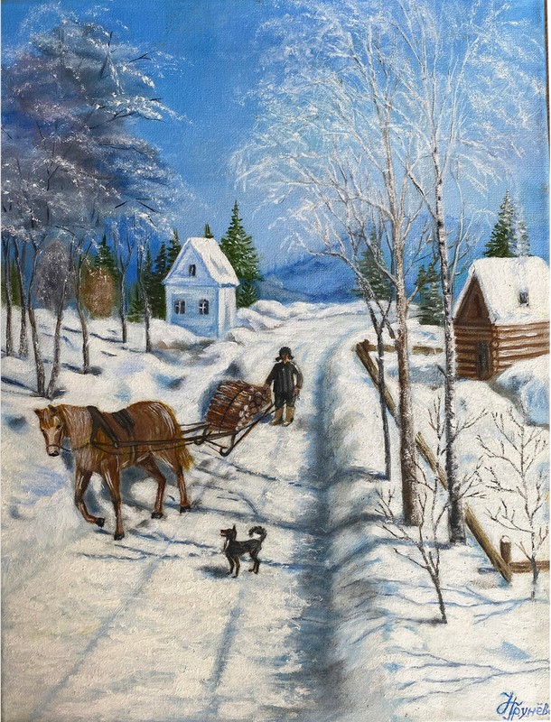Oil painting by Russian artist «Village landscape»