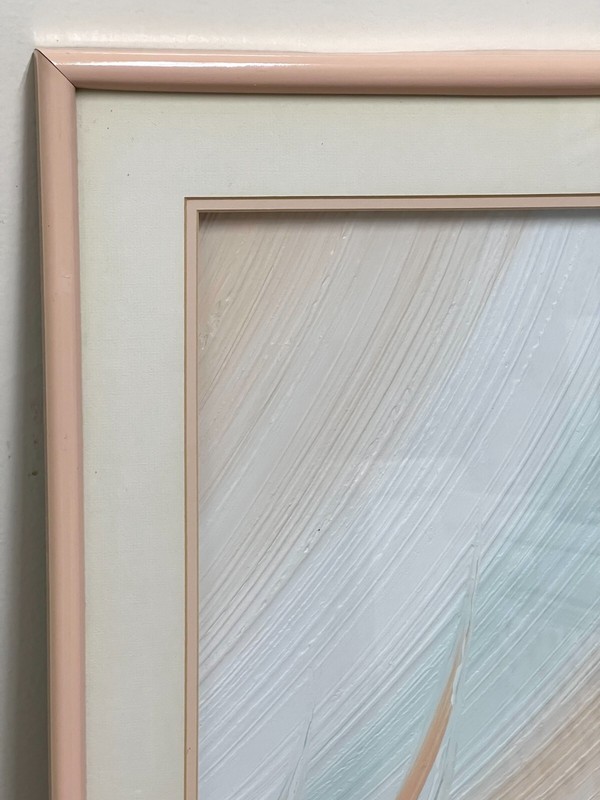 Pink Frame Textured Panting Dino Diliberti Pastel Colors Sea Boats Waves Signed gallery