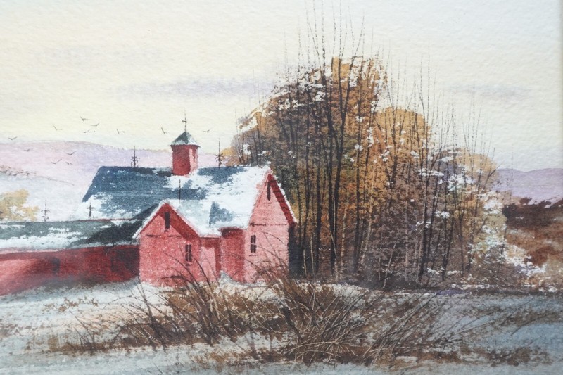 1984 Original Watercolor Michael J. Weber Matted Framed 'Winter Twilight' gallery