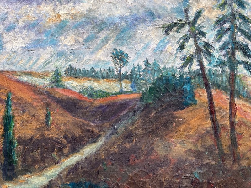 Robert Nielsen 1911-2001 Oil Painting Landscape Hills Trees Path Framed gallery