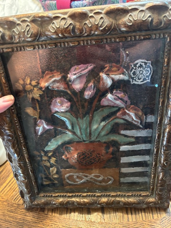 3D flower painting. Hand painted Metal With acrylic paint.Wooden frame