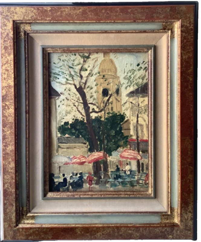 Early 20thC BORA BARUH ? Cafe Terrace Montmartre Paris Saint Pierre Church Oil