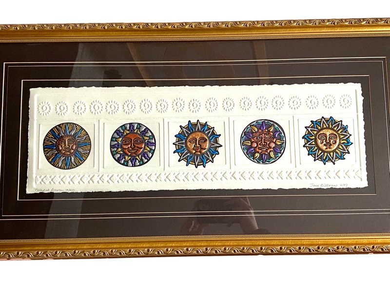 Vintage Celestial Designs Embossed Relief Paper Art Framed Signed Jane Billman