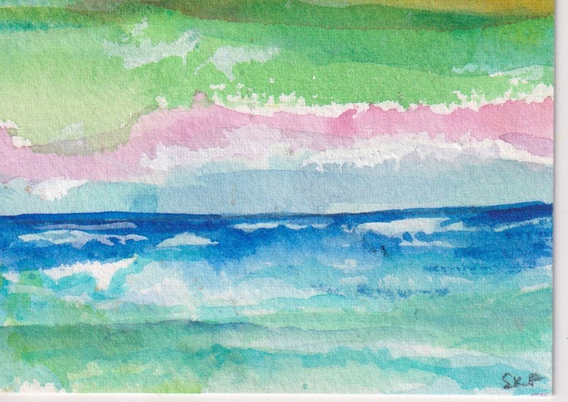 ACEO Original Seascape watercolor painting, moody sky, Sharon Foster