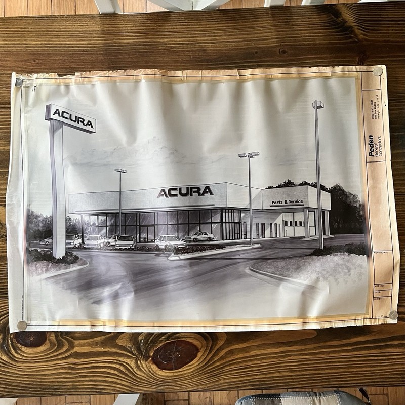 R.C. Farrell Original Architectural Rendering Acura Car Dealership Pen & Marker