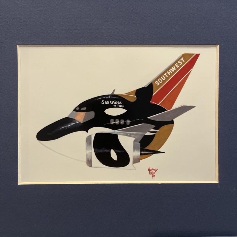 Vintage Southwest Airlines Airplane by Hurley Signed & Matted 1991 Art Print gallery