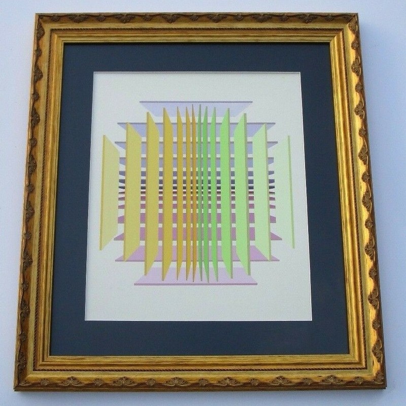VINTAGE PAINTING BY RUTH HILLER ABSTRACT OP POP GEOMETRIC 1970’S MODERNISM RARE