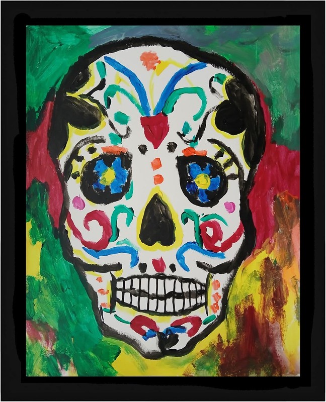 Expressionism/Abstract 11 x 14 Skull head Signed Colorful Street Art Painting
