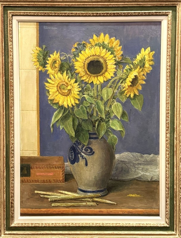 Jakob Ritzmann (Swiss), VTG c 1939 Orig. Impressionist O/C "Sunflowers", Signed! gallery