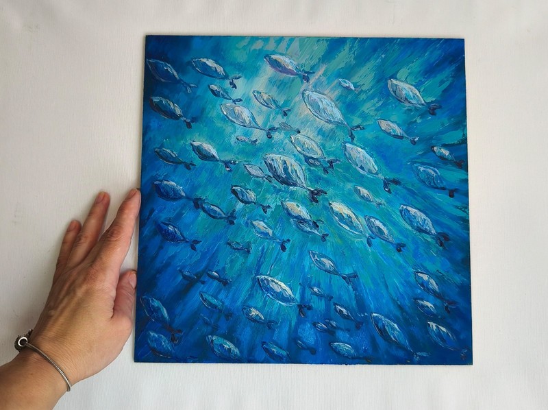 Underwater Oil Painting,Fish Abstract, Original Art, gallery