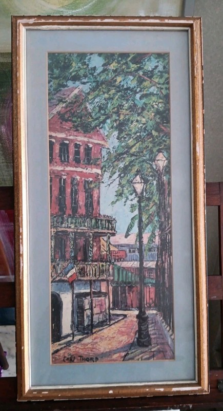 Carl Thorp Original Oil Painting Signed Framed Canvas New Orleans Street c.1970