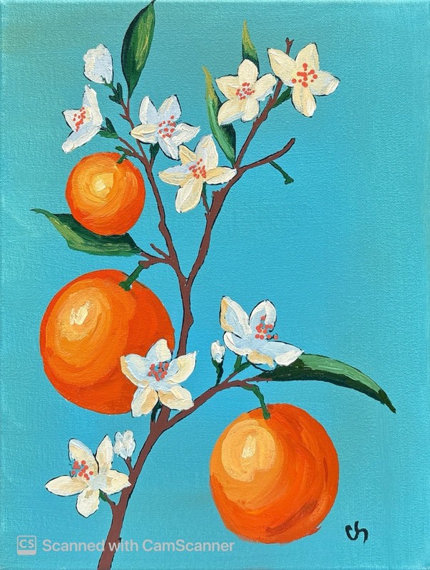 Orange Blossoms Original Acrylic Painting 11×14 Signed Canvas Art
