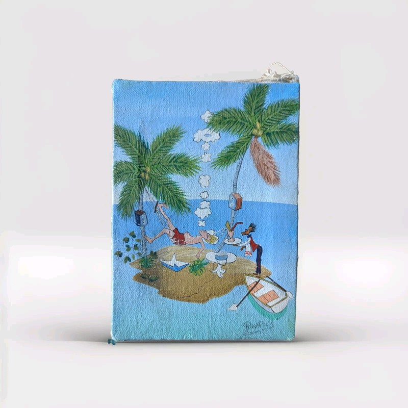 Original Caribbean Style Painting By Riva Rold On Canvas Tropical Resort Scene 7