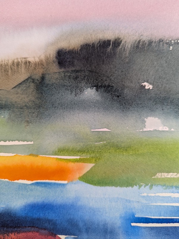 Original Abstract Watercolor Painting 9"x 12" Shimmering Lake gallery