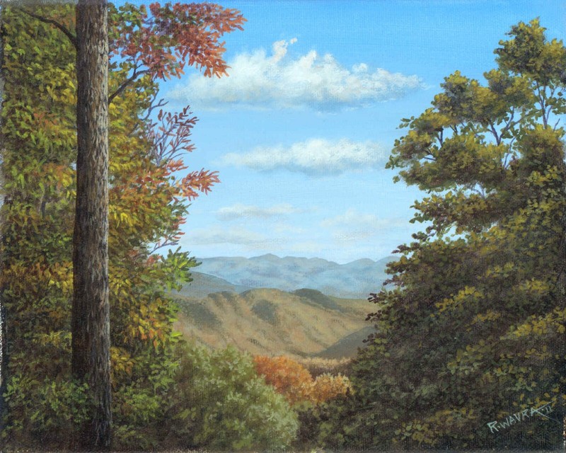 Fine, Art, Original, Autumn, Painting, Landscape, Smoky Mountains, Scenery
