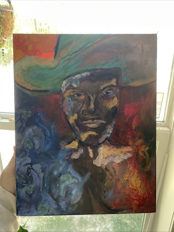 Original Abstract Bold Multicolor Figure Art on Canvas – Unknown Artist gallery