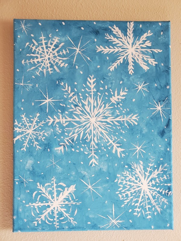 Handmade Painting Acrylic Wooden Frame 16×12 in Decor Art Snowflakes Snow