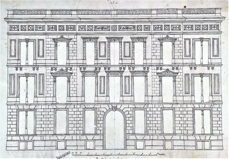GREAT PALACE PROJECT IN BARCELONA. INK ON PAPER. JOAQUIN CARCERENY. SPAIN. XIXTH