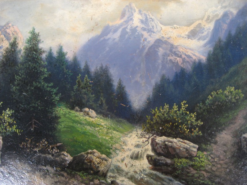 Oil painting mountain landscape with torrent signed: Georg Hoffmann sen from collection gallery