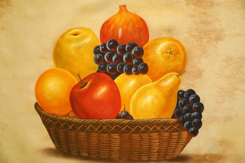 Fruits Art Painting Handmade Realism Still Life Art On Silk Cloth 27x22 Inches gallery