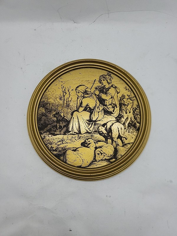 Vtg. Small Decorative Art 17th Century Inspired Etched French Pastoral Scene