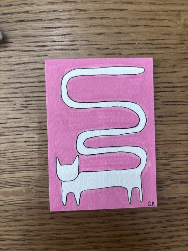 ACEO Original Art, Abstract Cat, Acrylic Marker Painting