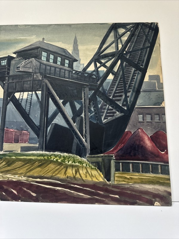 Antique Wpa Painting Cityscape American Street Car Urban Regionalism Industrial gallery