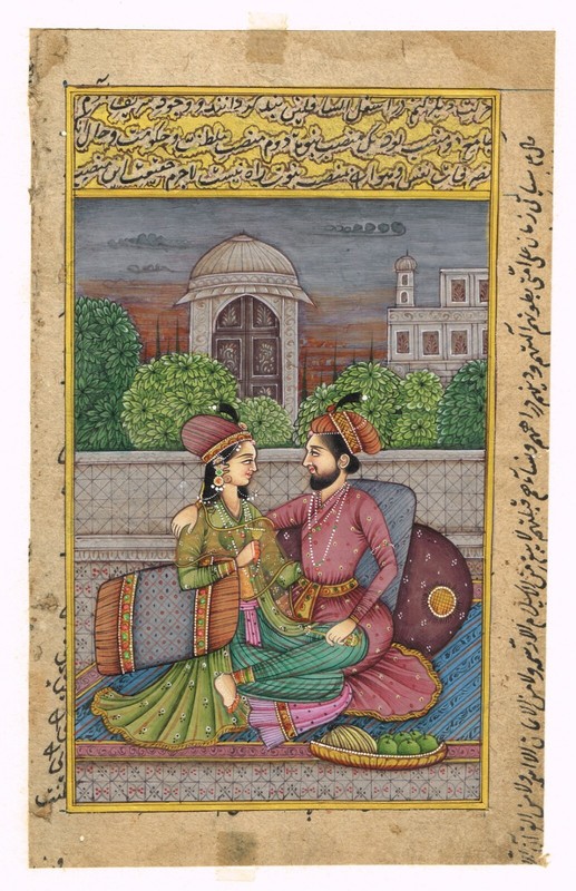 Mughal Miniature Painting Of King & Queen In Love Scene On Paper 5×8 Inches