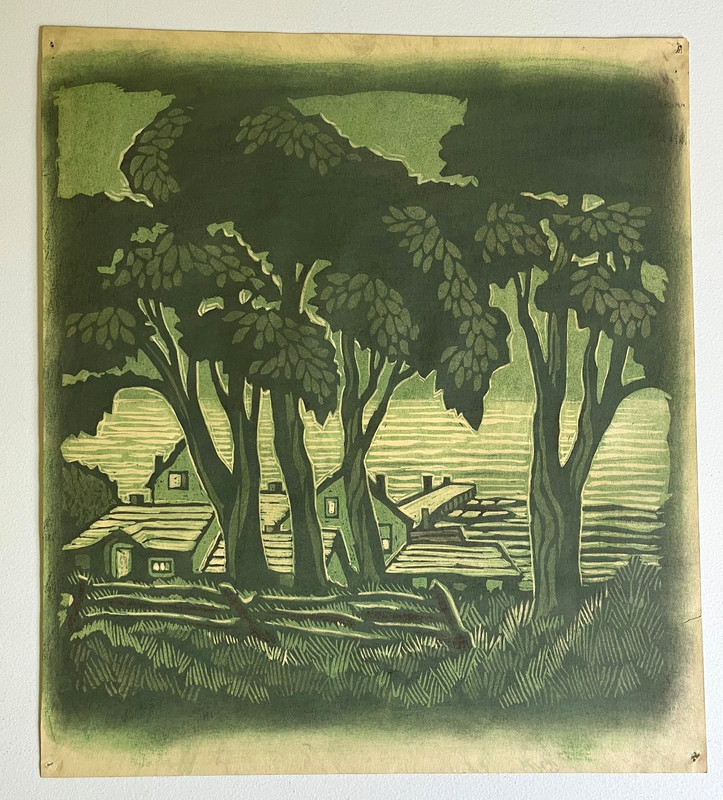 Antique Watercolor Landscape Painting by Hazel Frazee, Chicago, IL