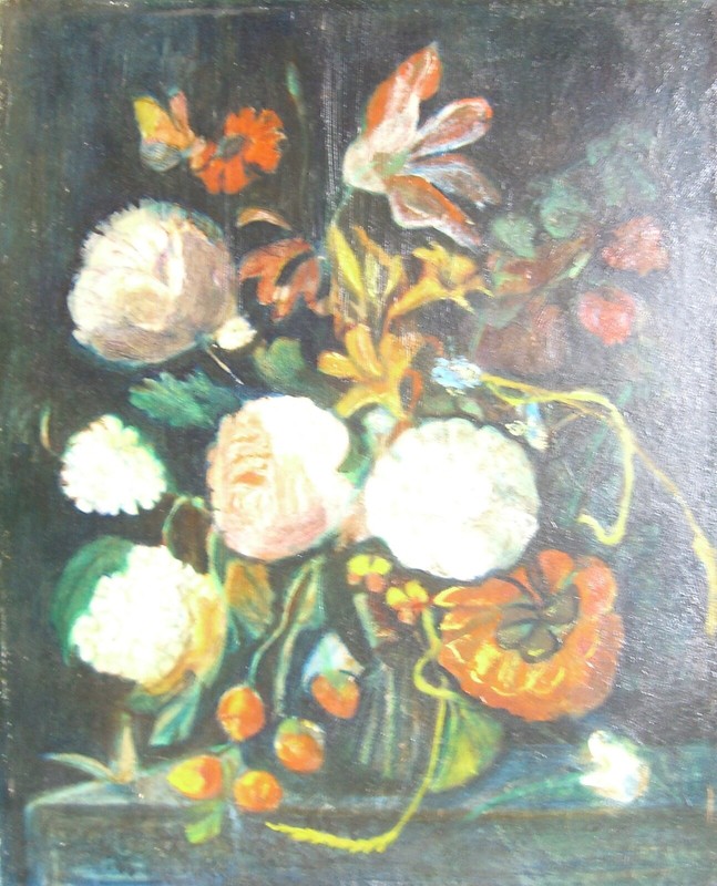::OIL PAINTING COPY AFTER JOSEPH VAN WALSCAPELLE °FLOWER STILL LIFE IN A VASE°