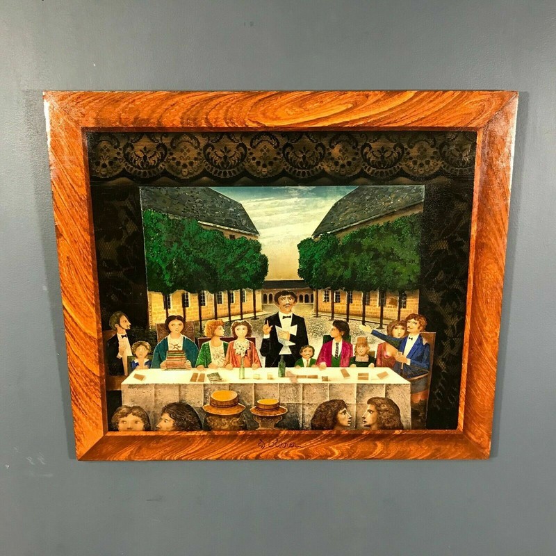 Jean Olivier Painting Oil on Board Folk Art «Last Supper»